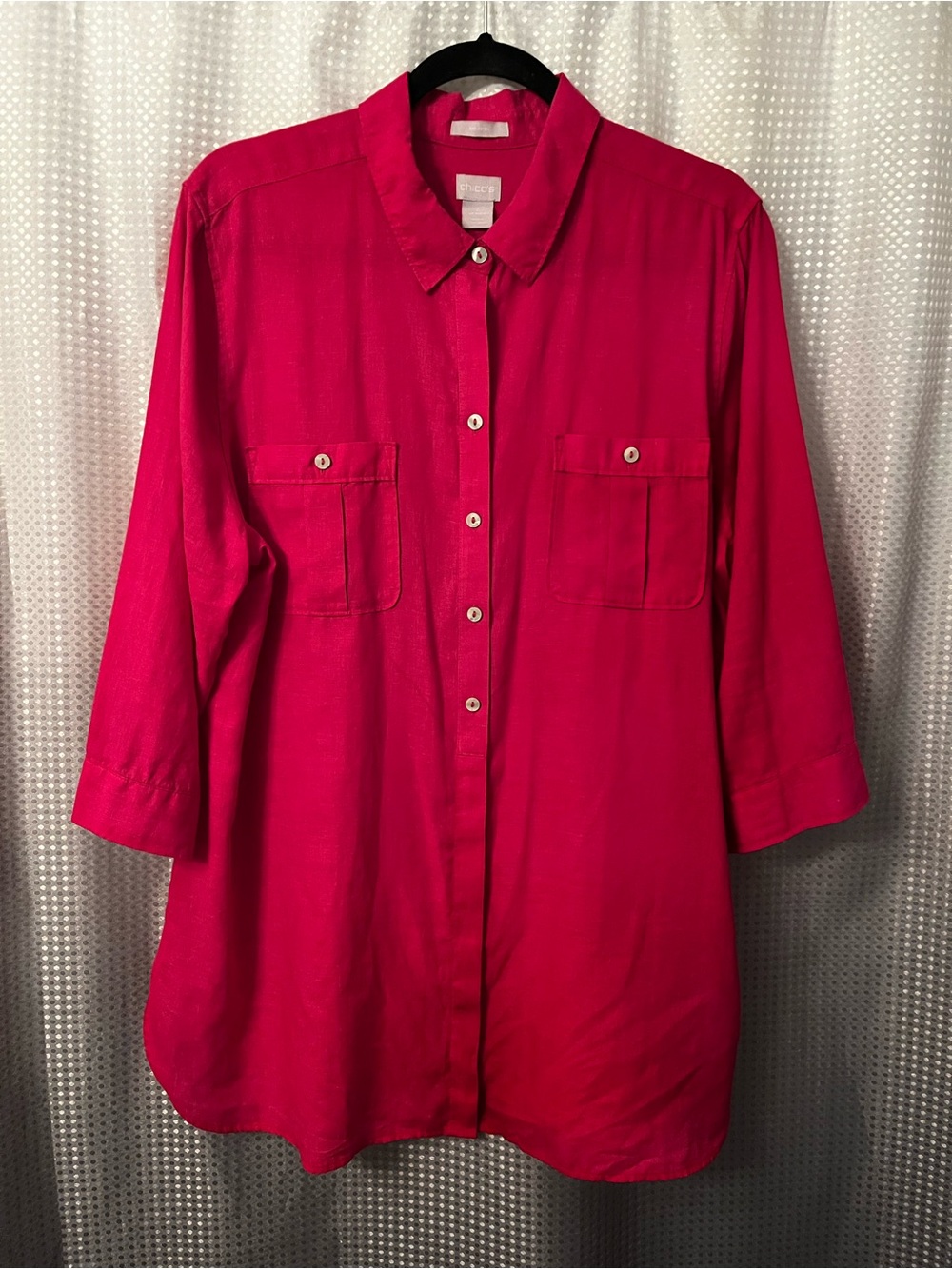 Chico’s Bright Fuchsia No Iron Linen Button-Up Shirt